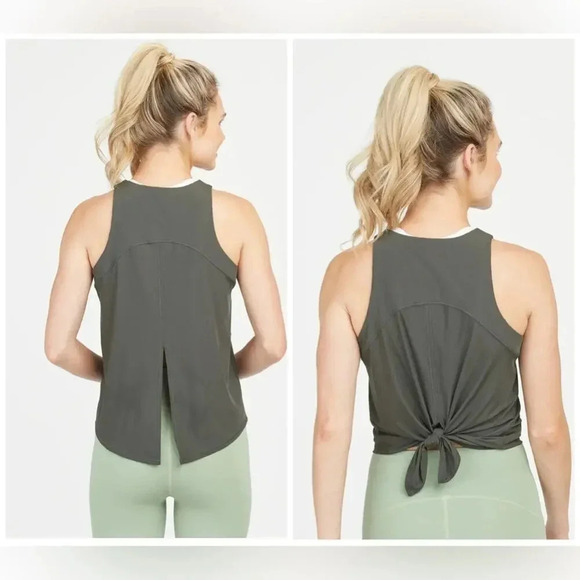 NWT Spanx Go Lightly Ribbed Tie Back Tank Top - Yoga Athleisure Running Gym - Picture 3 of 11